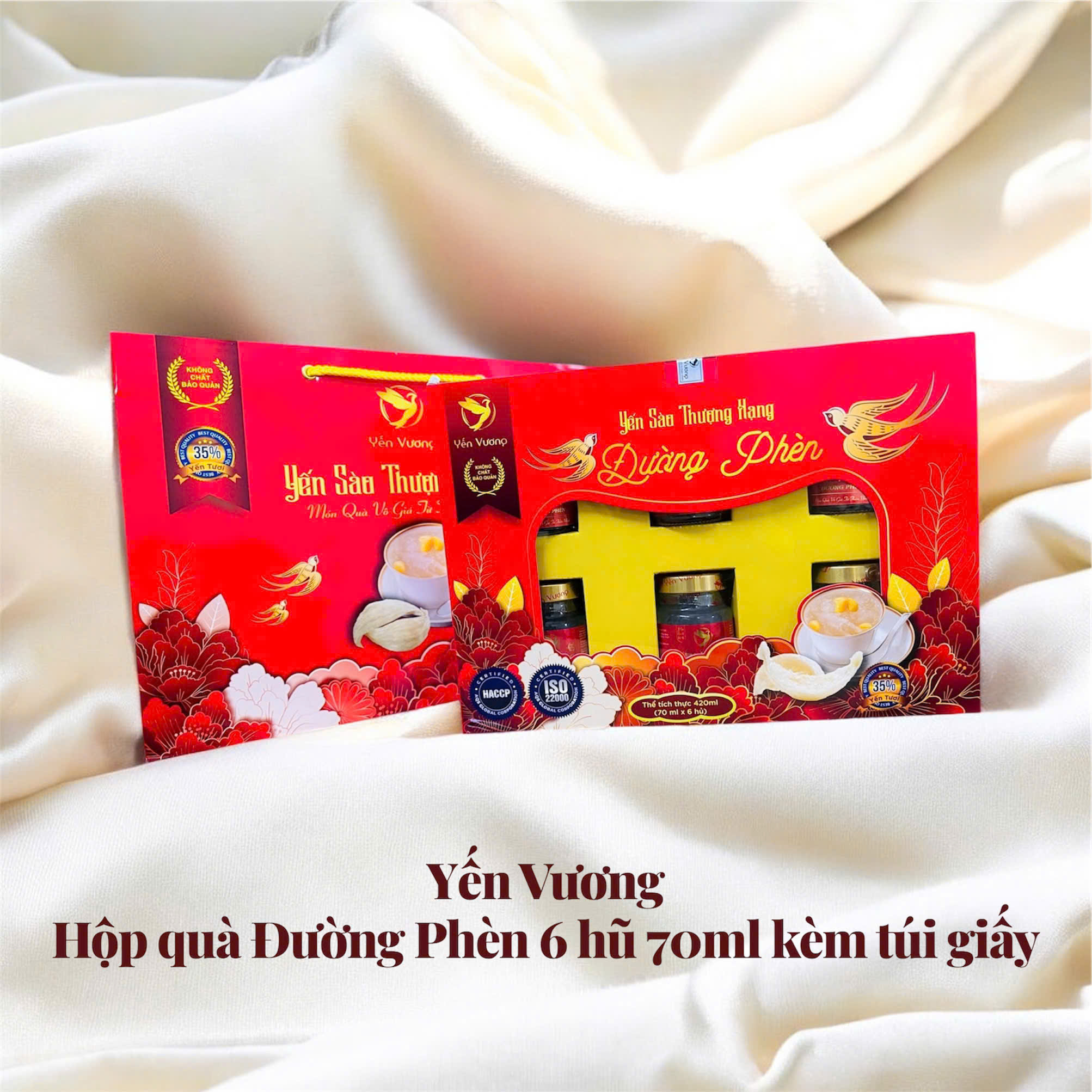 Hộp quà lớn 6 hũ yến Vương kèm túi 70ml Đường Phèn